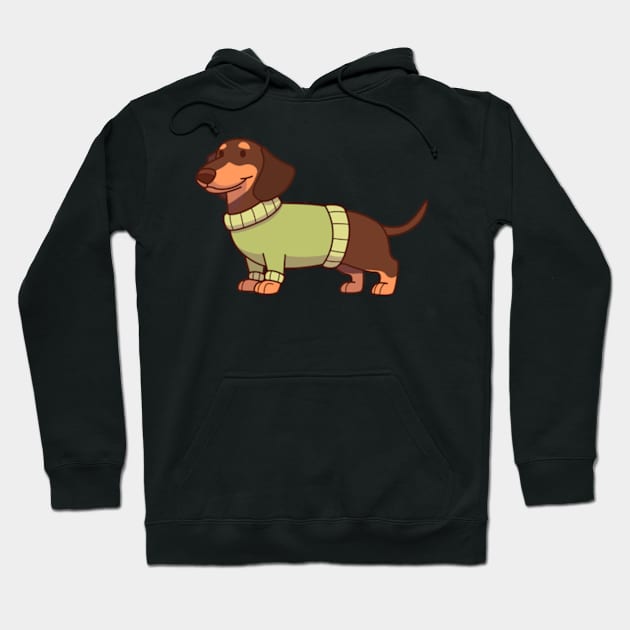 Black & tan dachshund wearing a green sweater Hoodie by Vaigerika